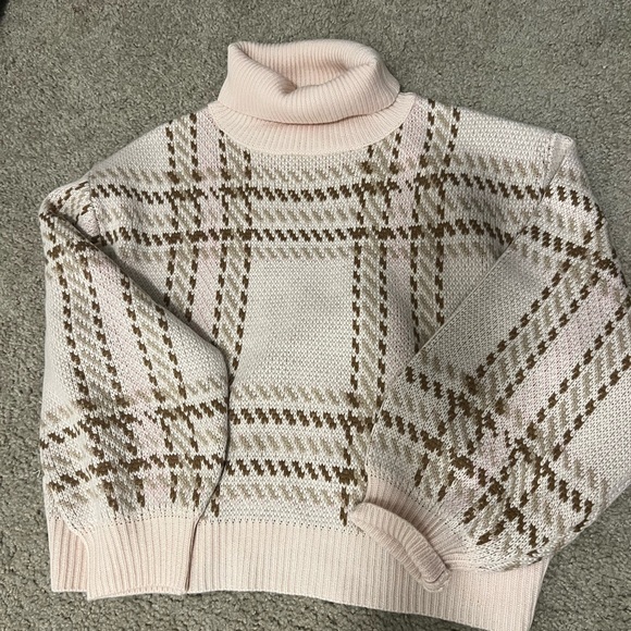 Pink Lily: NOTHING ON YOU PINK AND BROWN PLAID TURTLENECK SWEATER - Picture 3 of 3
